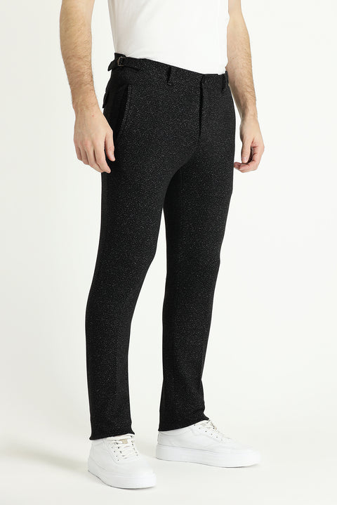 Black Super Slim Fit Extra Narrow Cut Patterned Lycra Canvas / Chino Trousers