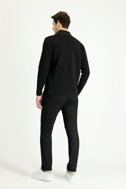 Black Super Slim Fit Extra Narrow Cut Patterned Lycra Canvas / Chino Trousers