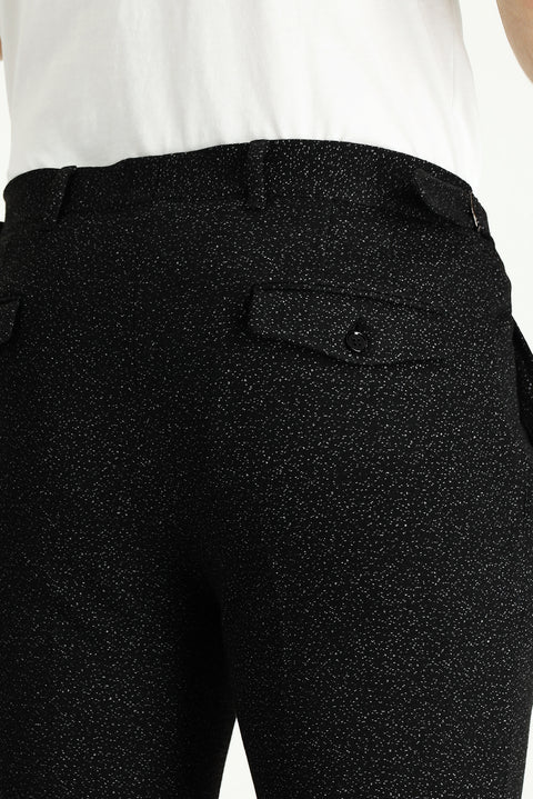 Black Slim Fit Narrow Cut Patterned Lycra Canvas / Chino Trousers