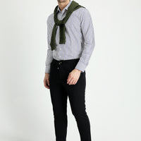 Black Relaxed Fit Comfortable Cut Pants with Elastic Waistband and Drawstring (Lycra)