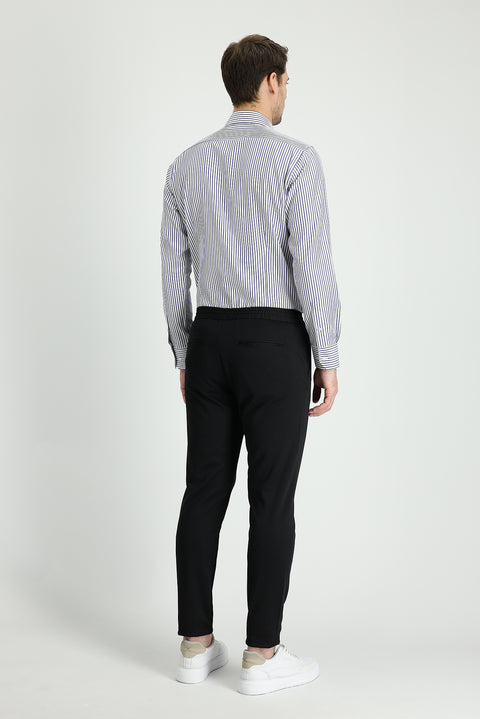 Black Relaxed Fit Comfortable Cut Pants with Elastic Waistband and Drawstring (Lycra)