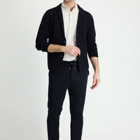 Black and Navy Relaxed Fit Relaxed Cut Elastic Waist Drawstring Lycra Pants
