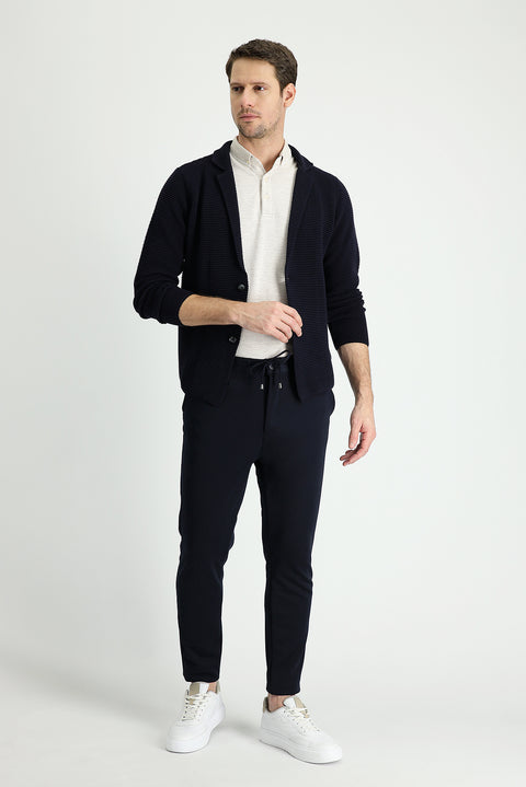 Black and Navy Relaxed Fit Relaxed Cut Elastic Waist Drawstring Lycra Pants