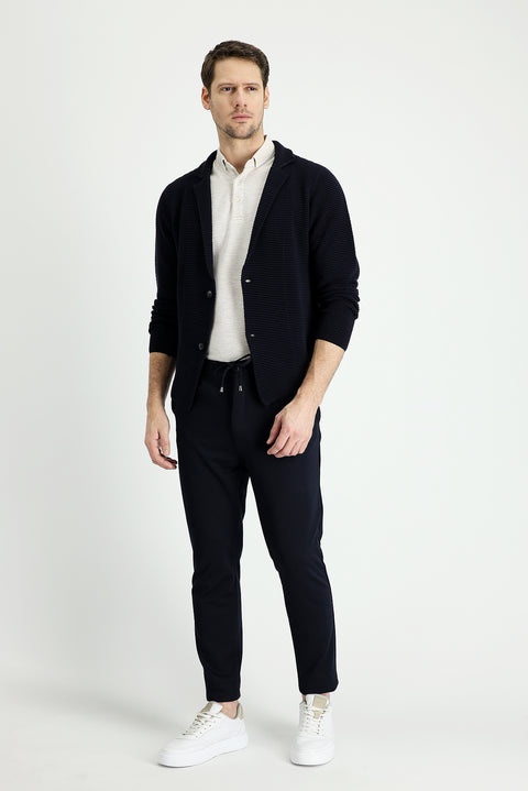 Black and Navy Relaxed Fit Relaxed Cut Elastic Waist Drawstring Lycra Pants