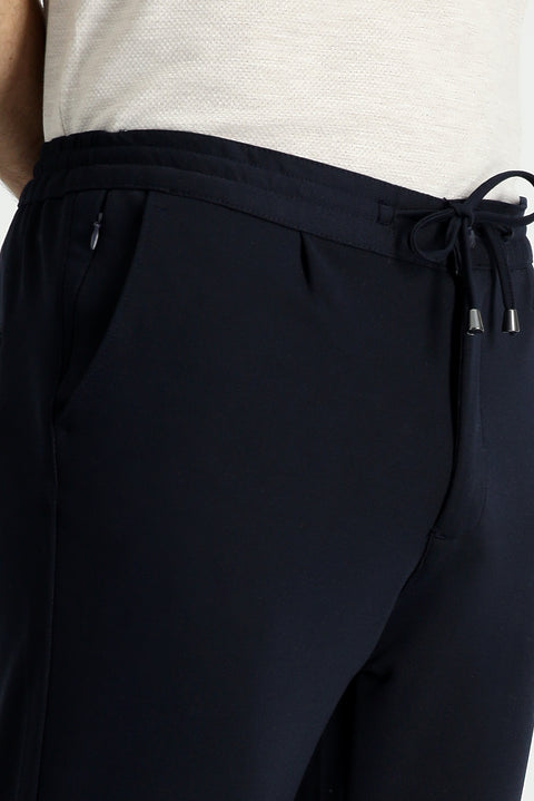 Black and Navy Relaxed Fit Relaxed Cut Elastic Waist Drawstring Lycra Pants