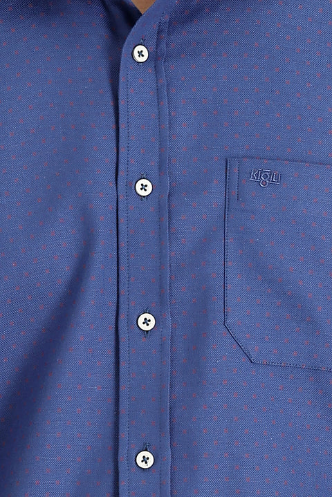 Medium Navy Long Sleeve Regular Fit Patterned Cotton Shirt