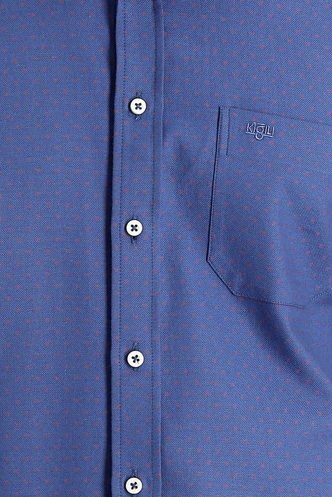 Medium Navy Long Sleeve Regular Fit Patterned Cotton Shirt