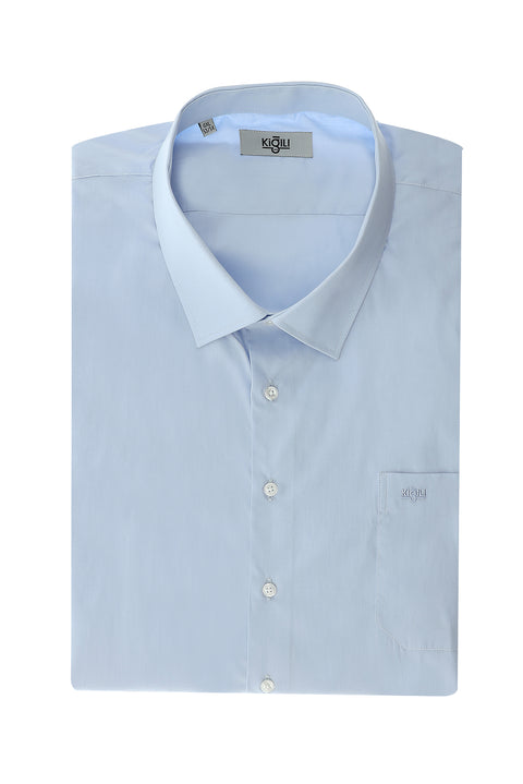 Light Blue Plus Size Long Sleeve Classic Cotton Shirt