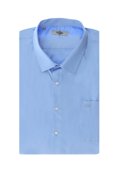 Light Blue Plus Size Long Sleeve Classic Cotton Shirt