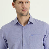 Blue Long-Sleeve Classic Patterned Cotton Easy-Iron Shirt