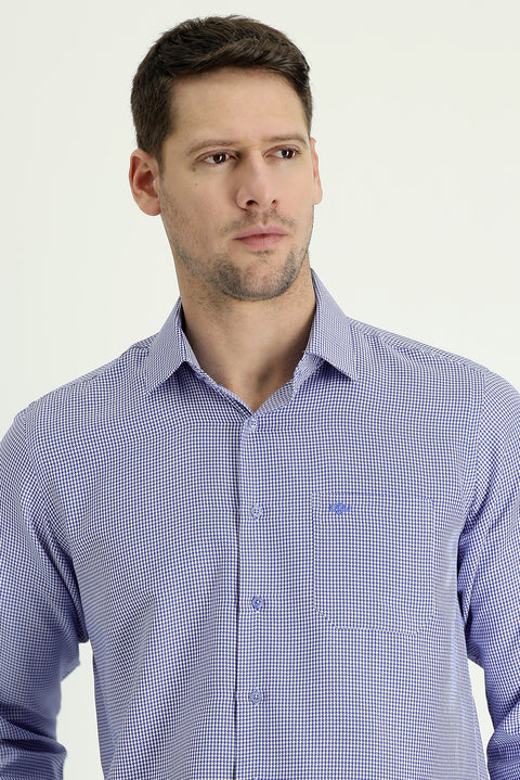 Blue Long-Sleeve Classic Patterned Cotton Easy-Iron Shirt