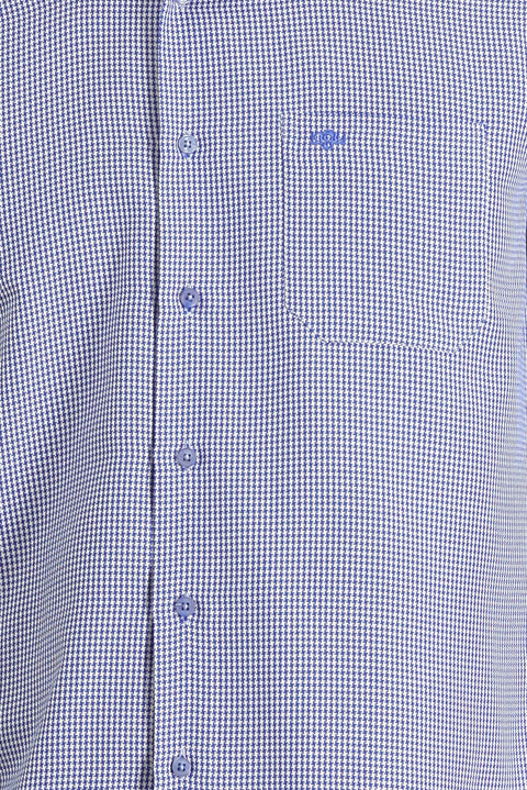 Blue Long-Sleeve Classic Patterned Cotton Easy-Iron Shirt
