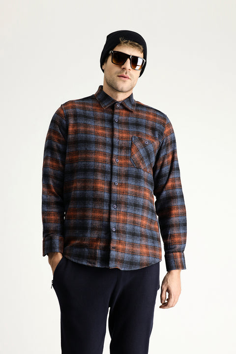 Dark Blue Long Sleeve Regular Fit Plaid Shacket Lumberjack Cotton Shirt