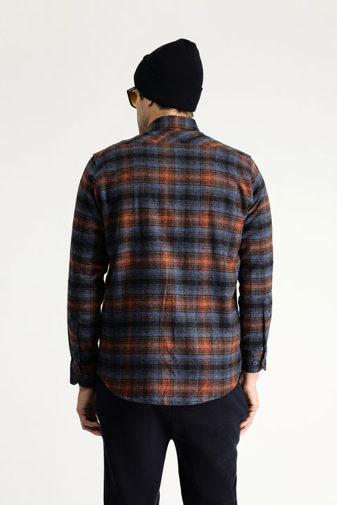 Dark Blue Long Sleeve Regular Fit Plaid Shacket Lumberjack Cotton Shirt