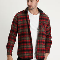 Light Burgundy Long Sleeve Regular Fit Plaid Shacket Lumberjack Cotton Shirt