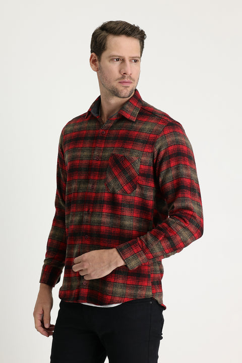 Light Burgundy Long Sleeve Regular Fit Plaid Shacket Lumberjack Cotton Shirt
