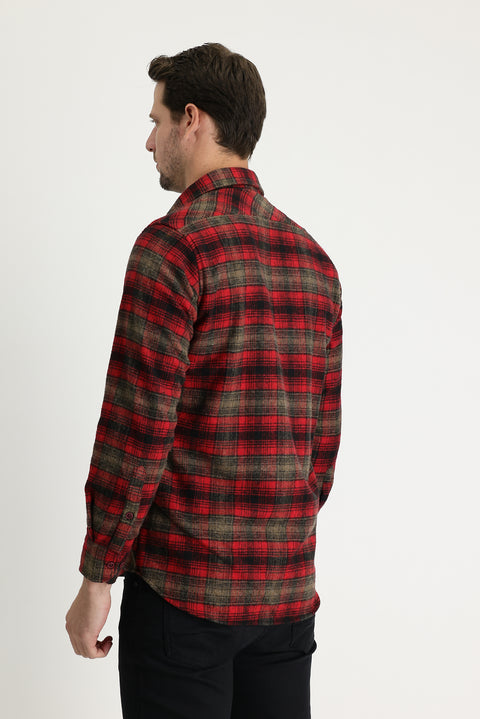 Light Burgundy Long Sleeve Regular Fit Plaid Shacket Lumberjack Cotton Shirt