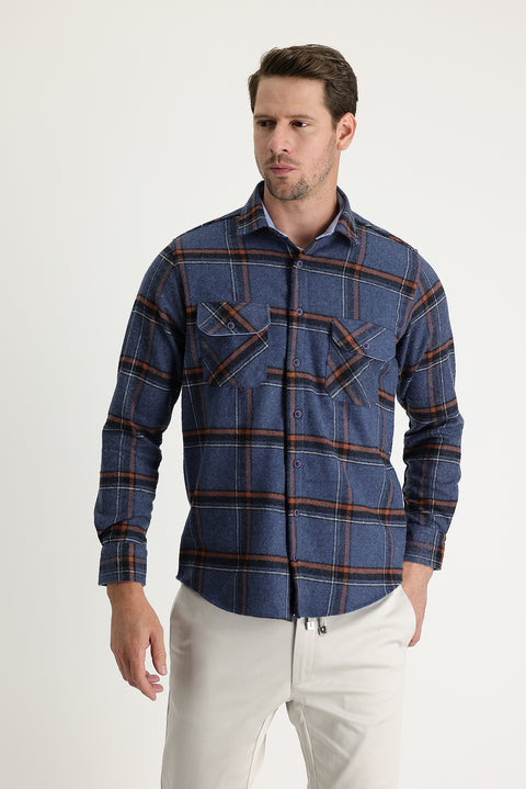 Aviator Blue Long Sleeve Regular Fit Plaid Shacket Lumberjack Shirt
