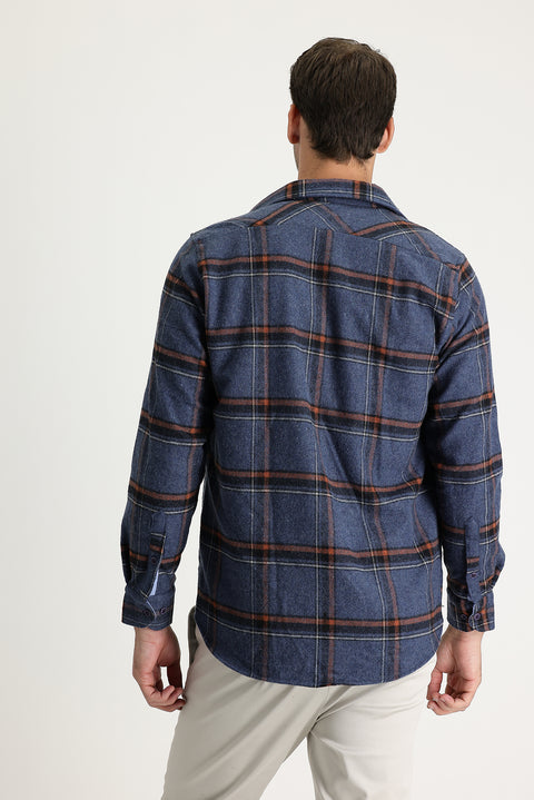 Aviator Blue Long Sleeve Regular Fit Plaid Shacket Lumberjack Shirt