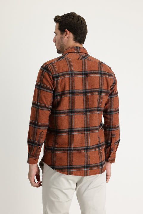 Taba Uzun Kol Regular Fit Ekose Shacket Oduncu Pamuklu Gömlek
