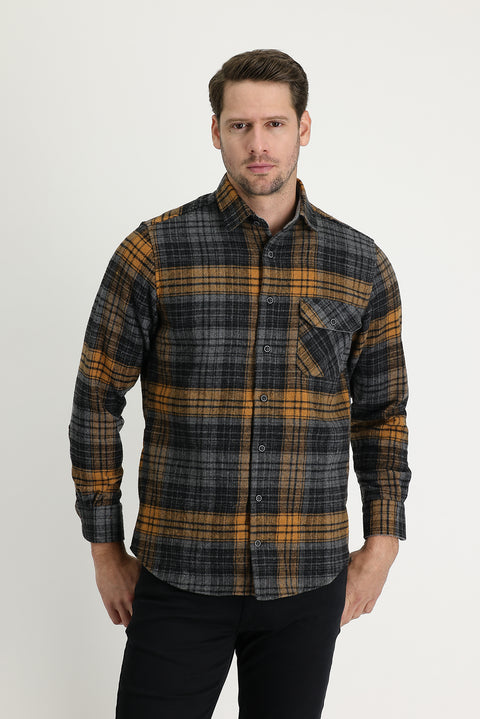 Dark Charcoal Regular Fit Plaid Shacket Shirt