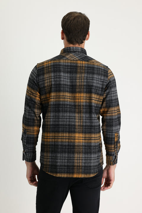 Dark Charcoal Regular Fit Plaid Shacket Shirt