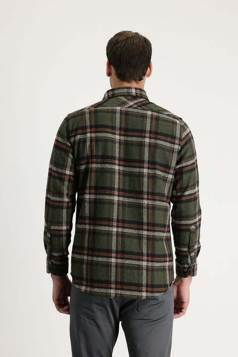 Koyu Yeşil Regular Fit Ekose Shacket Oduncu Pamuklu Gömlek