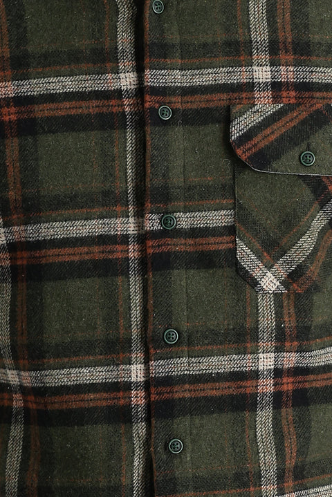 Koyu Yeşil Regular Fit Ekose Shacket Oduncu Pamuklu Gömlek