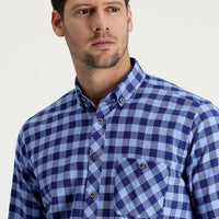 Light Navy Regular Fit Plaid Shacket Cotton Shirt