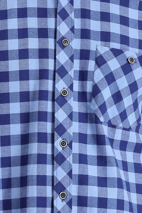 Light Navy Regular Fit Plaid Shacket Cotton Shirt