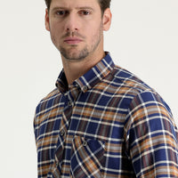 Tan Regular Fit Plaid Shacket Cotton Shirt