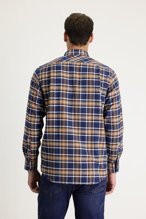Tan Regular Fit Plaid Shacket Cotton Shirt