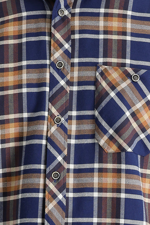 Tan Regular Fit Plaid Shacket Cotton Shirt