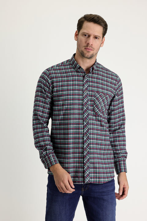 Dark Green Long Sleeve Regular Fit Plaid Lumberjack Cotton Shirt