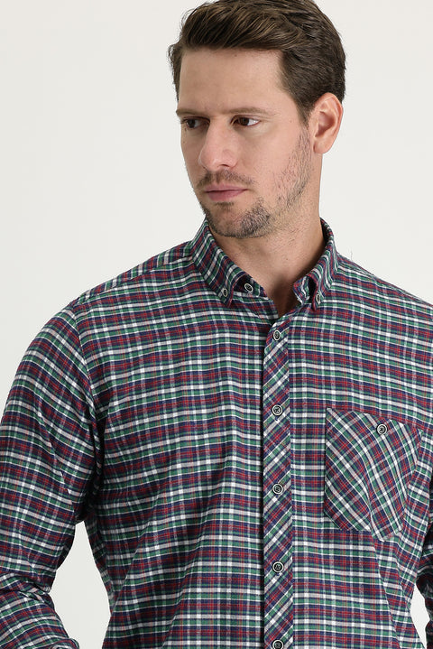 Dark Green Long Sleeve Regular Fit Plaid Lumberjack Cotton Shirt