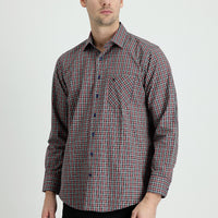 Dark Red Long Sleeve Regular Fit Plaid Cotton Shirt