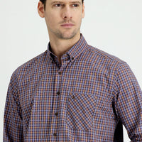 Medium Brown Long Sleeve Regular Fit Plaid Cotton Shirt