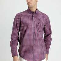 Flag Red Long Sleeve Regular Fit Plaid Cotton Shirt