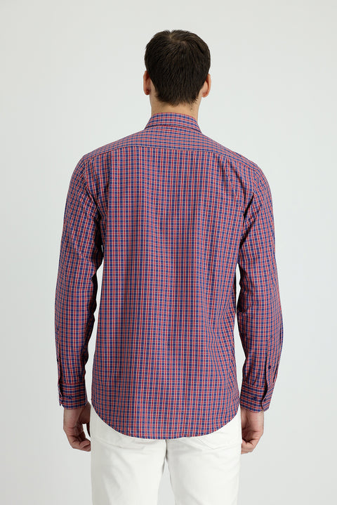 Flag Red Long Sleeve Regular Fit Plaid Cotton Shirt