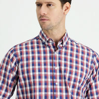 Medium Navy Long Sleeve Regular Fit Plaid Cotton Shirt