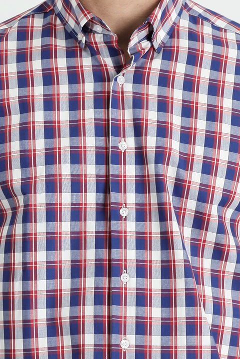 Medium Navy Long Sleeve Regular Fit Plaid Cotton Shirt
