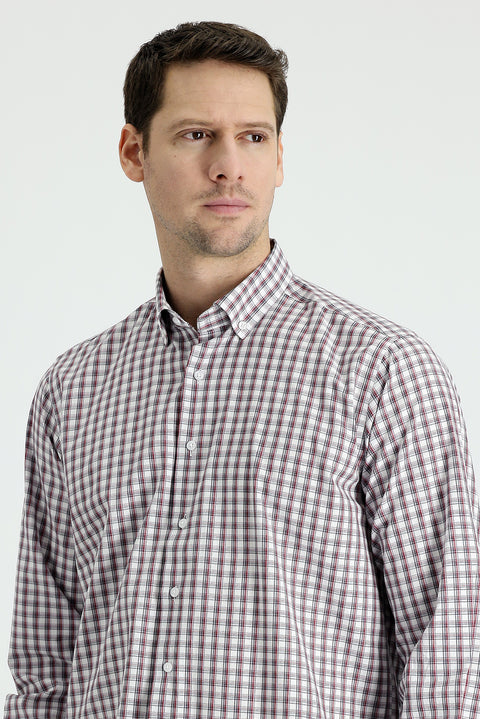 Flag Red Long Sleeve Regular Fit Plaid Cotton Shirt