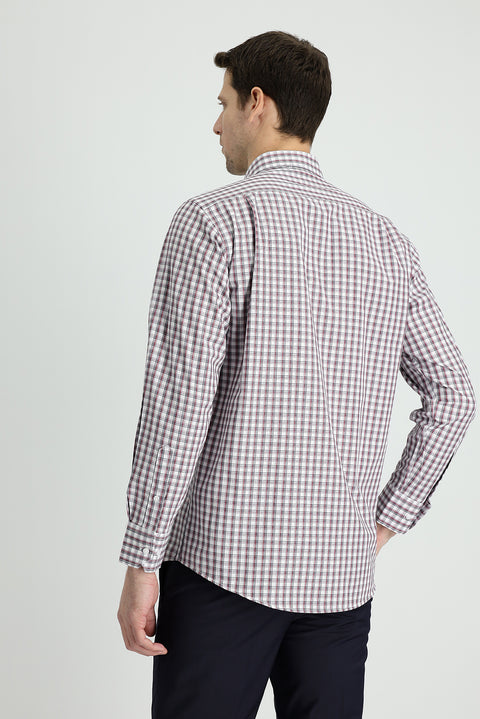 Flag Red Long Sleeve Regular Fit Plaid Cotton Shirt