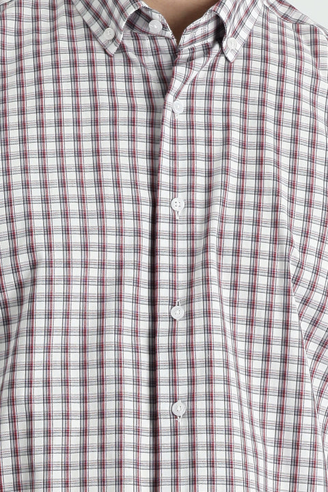 Flag Red Long Sleeve Regular Fit Plaid Cotton Shirt