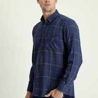 Medium Navy Long Sleeve Regular Fit Plaid Cotton Shirt