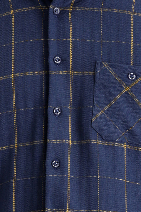 Medium Navy Long Sleeve Regular Fit Plaid Cotton Shirt