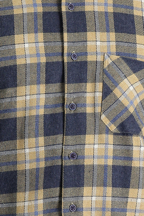 Orta Bej Regular Fit Ekose Shacket Oduncu Pamuklu Gömlek