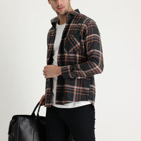 Siyah Regular Fit Ekose Shacket Oduncu Pamuklu Gömlek