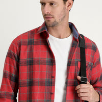 Red Long Sleeve Regular Fit Plaid Shacket Lumberjack Cotton Shirt