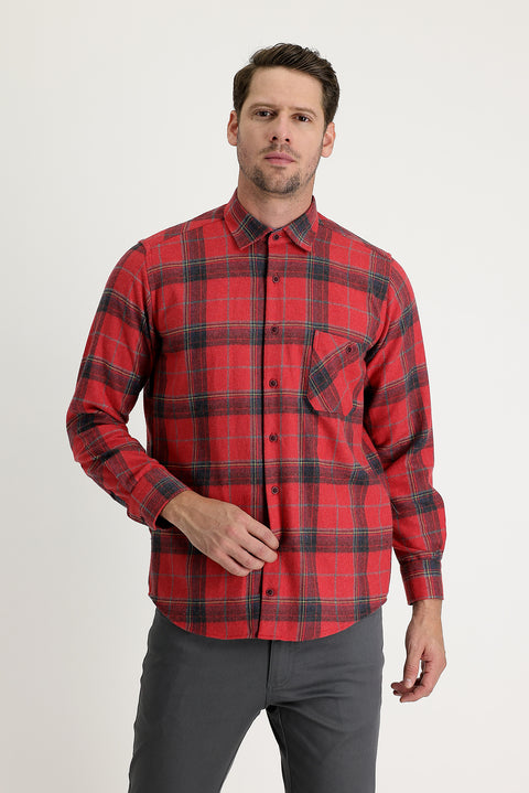 Red Long Sleeve Regular Fit Plaid Shacket Lumberjack Cotton Shirt